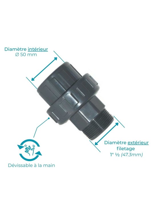 Union filetée 3 pièces à coller d'un côté et visser de l'autre