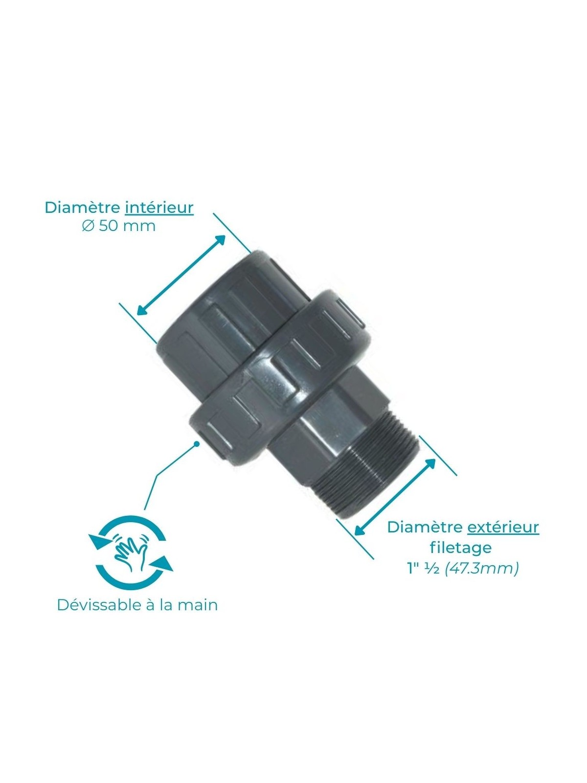 Union filetée 3 pièces à coller d'un côté et visser de l'autre