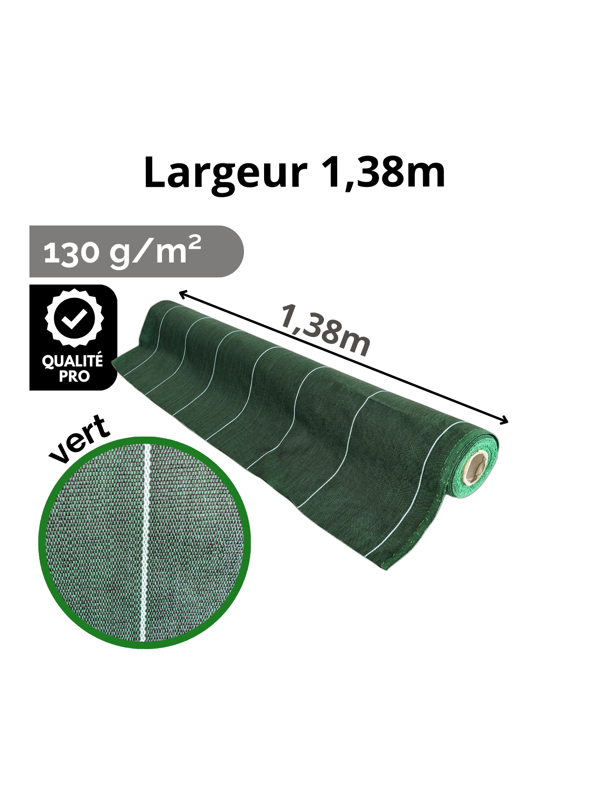 Largeur 1,38m Vert 130gr/m² Toile de paillage