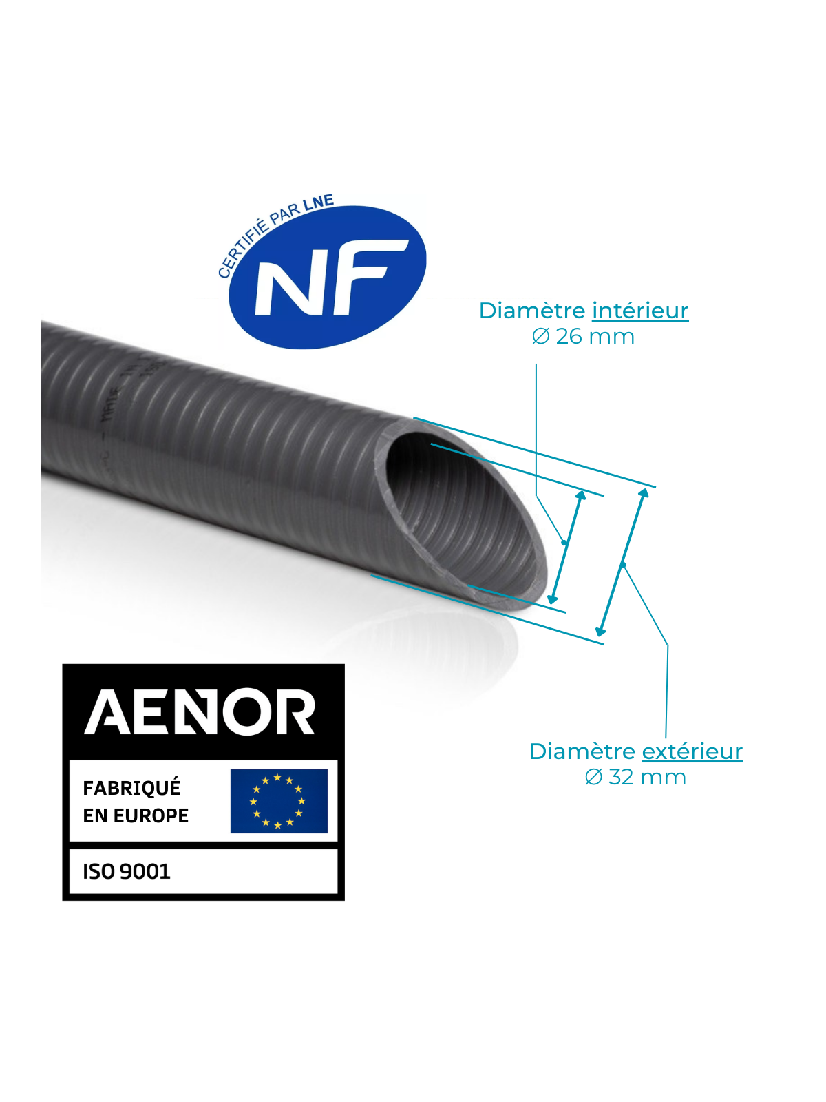 Gris Diamètre 32mm extérieur / 26mm intérieur